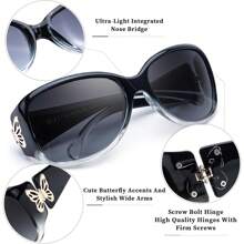 HYCHIC Polarized Sunglasses For Women 2026, Retro Shades With UV400 Protection Butterfly Decors (2 Pack) - A6(2裝)漸變黑/灰+玳瑁/棕 - 查看 3