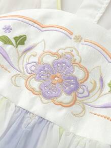 Balabala Girls' Embroidered Hanfu Dress, Modern Chinese-Style Summer Outfit, 2025