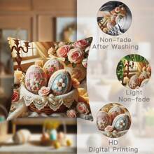 2pcs Easter Decoration Easter Eggs Rose Floral Velvet Throw Pillow Covers Vintage Gorgeous Pink Blue Cosy Soft Decorative Pillowcases One Sided Printing For Spring Living Room Bedroom Sofa Bed Decor Without Pillow Inserts - Pink - View 10
