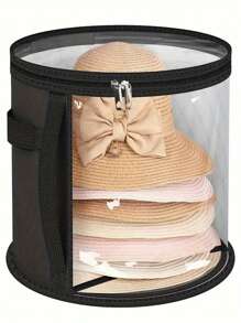1pc Transparent Fabric Hat Storage Organizer Box, Stackable Round Hat Container With Large Front Window, Portable Zipper Clothes Storage Basket, Suitable For Beach Hats And Wide-Brim Hats, Gender Reveal Party, Perfect For Birthdays, Weddings, Parties, The Perfect Gift For Colleagues, Friends, And Family, Back To School