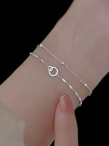 1 Piece Of Fashionable Double-Layer Bracelet For Sterling Silver Women's Light Luxury Niche Exquisite Stacked Double-Ring Bracelet For Girlfriend Gift - Double Bead Bracelet - View 2