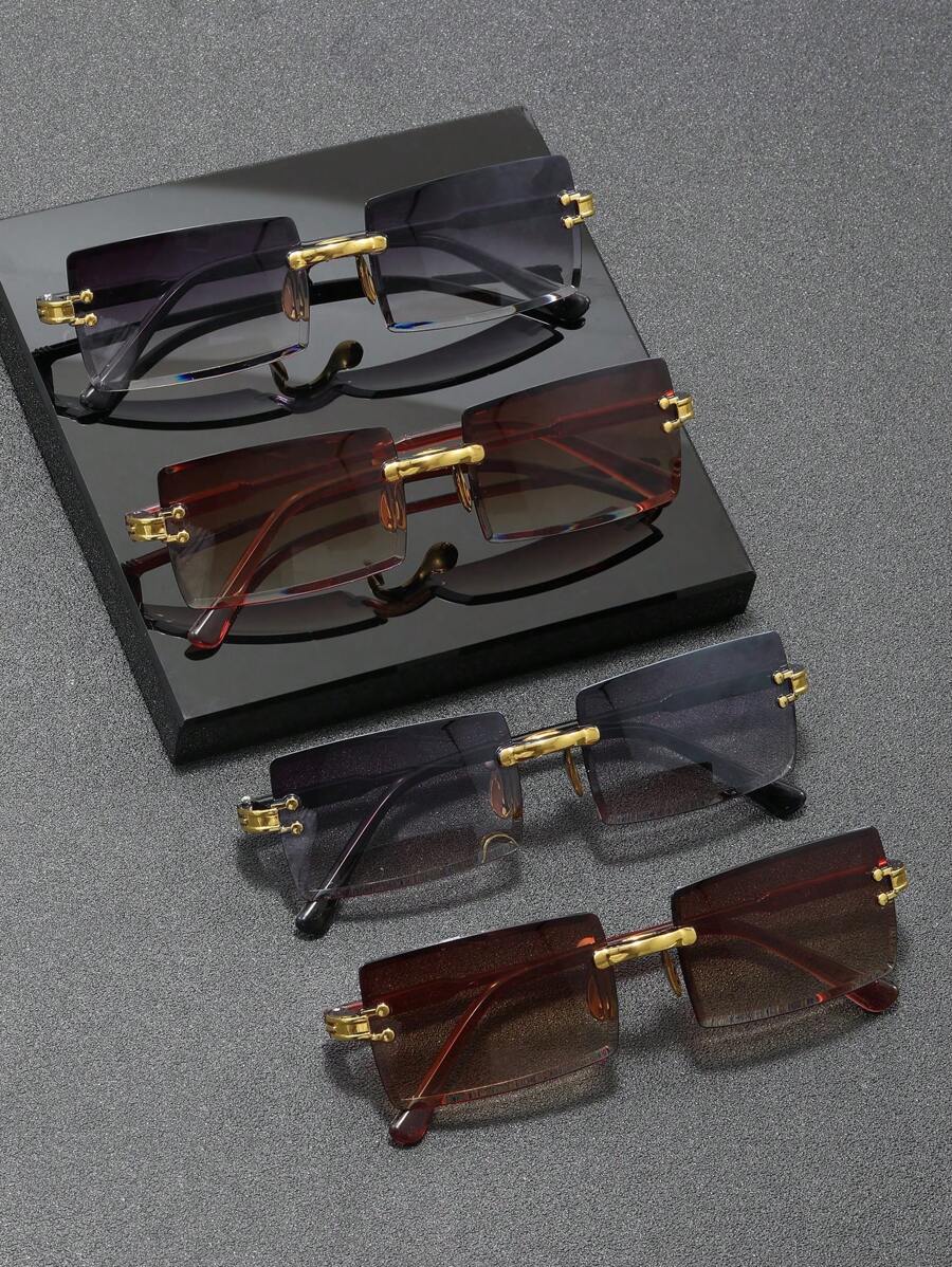 3 件/4 件/5 件男女通用组合，1 件亚克力无框方形眼镜，塑料装饰眼镜，Y2K 方形休闲复古海滩时尚眼镜，适合日常佩戴，四季皆宜 - 多色 - 查看 1