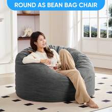 Full/Queen Size Bean Bag Chairs For Adults, 2 In 1 Bean Bag Chairs, Convertible Bean Bag With Filler For Gaming Large Foam, Bean Bags With Washable Soft Corduroy Cover For Living Room - 淺灰色 - 查看 10