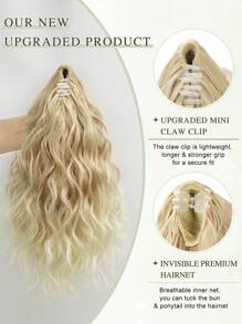 Extensión de cola de caballo, extensión de cabello sintético suave y natural de 16" con pinza de garra para uso diario de mujeres (Rubio)