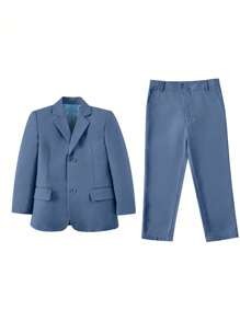 Boys Suits 2-Pieces Suit Set Toddler Tuxedos Dresswear Ring Bearer Outfit Wedding Blazer Pants Formal Suits For Kids Blue Grey Size 6-16Y - Dusty Blue - View 3