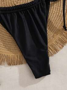 Summer Solid Color Sexy Bikini, Metal Decor 2 Pieces Swimwear, Holiday Swimwear - Black - View 3