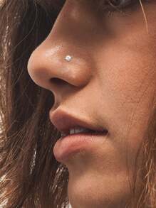 FOREVER QUEEN 单个鼻环 S925 纯银四爪锆石唇钉鼻环个性耳环穿刺珠宝