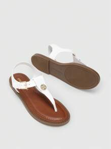 Women T-Strap Flat Thong Sandals Roman Gladiator Flip Flop Sandals Casual Summer Beach Dressy Shoes With Adjustable Back Ankle Strap - 白色 - 查看 4