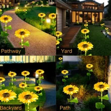 Lanterne solaire, convient pour une utilisation intérieure et extérieure, applicable pour le jardin, la cour, les fêtes, la décoration de camping, l'éclairage de pelouse, décoration de paysage à LED avec tournesol simulé - lumière chaude - Voir 8