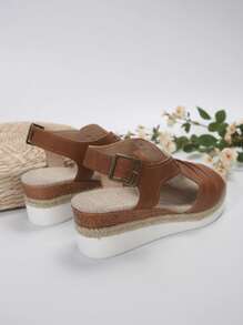 Plus Size Mulheres Plataforma Cunha Salto Alto Peep-Toe Sandálias Casuais, Primavera/Verão