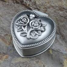 Caja de joyería de metal retro de tamaño pequeño, decoración vintage con flores talladas, estuche para baratijas, almacenamiento de anillos, pulseras, colgantes y organizador de cuentas - 296 - Ver 8