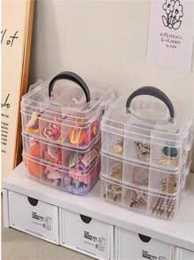 1 Peça De Caixa De Armazenamento Transparente De 3 Camadas E 18 Grades, Caixa De Organização De Brinquedos, Joias E Acessórios, Contêiner De Armazenamento Portátil, Presente Para O Dia Dos Namorados - aleatotia - Visão 1