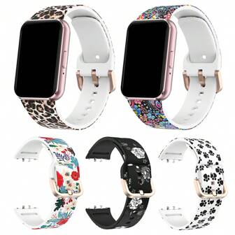 Colorful Print Silicone Sport Watchband Compatible With Samsung Galaxy Fit 3 R390 - Comfortable, Skin-Friendly Replacement Strap With Rose Golden Flat Buckle, Available In Leopard Print, Floral, Paisley, And Solid Black Designs, Watch Accessories