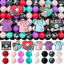 12/45/60/76/85pcs Silicone Bead Sets, Nurse Theme, Polka Dot Print, DIY Jewelry Making, Handmade, Handcraft Gift, Pen Bead, Key Chain, Craft Sets - Beading Kits - Nurse Theme Silicone Beads - View 17