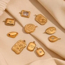 1pc Fashionable Geometric Jewelry Accessory, 18K Gold Plated Stainless Steel Water Drop Rose Cube Pendant, For Women