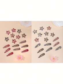 16pcs Leopard Pattern Teardrop & Star Hair Clips, Sweet & Cute Y2K Bangs Barrettes For Daily Wear And Commute Claw Clips