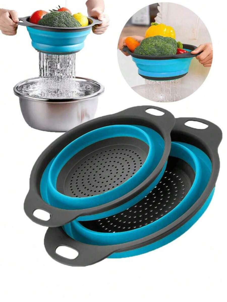 1pc Foldable Strainer Basket, Large/Small, Convenient Home Tool For Kitchen And Dining Room Vegetable And Fruit Cleaning, Quick Drainage - Multicolor - View 1