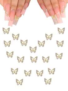 40 Pcs Gold Nail Charms Set With 20 Pcs Gold Alloy Bees & 20 Pcs Gold Butterflies For Women & Girls DIY Craft