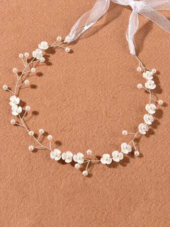 1st handgjorda mjuka pärlor Tripetal Flower Pannband, Håraccessoarer, Pannband för Updos, Hårstycke för Bröllopsklänning