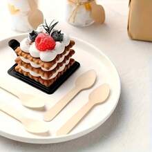 50/100/200 一套由材料制成的小木勺，每把尺寸为 11 厘米/4.33 英寸。非常适合甜点、冰淇淋、蛋糕、派对、毕业典礼、生日、婚礼和露营。 - 米色 - 查看 1