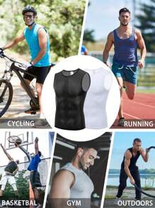Qualicos 2Pcs Boyfriend Style Men's Cycling Sleeveless Base Layer, Quick-Dry Sport Vest For Running And Fitness