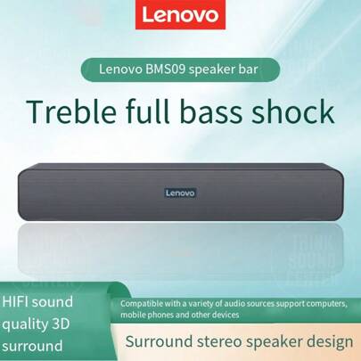 Altavoces multimedia de escritorio con cable Lenovo BMS09, altavoces duales envolventes estéreo, efectos de sonido a nivel de cine, altavoces de doble frecuencia y diseño de doble conducto para una experiencia de audio 4D envolvente, compatible con varios dispositivos, incluye interfaz de entrada de audio auxiliar