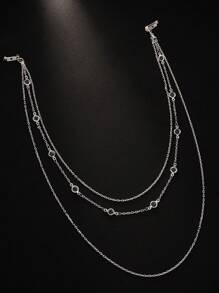 STONEFANS 1pc Simple Multi-Layered Chain Circular Rhinestone Back Chain, Bride Wedding Accessory