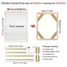 1套木质画布框松木绷架DIY画框套装，适用于30x40cm、40x60cm、50x70cm画布、钻石画、画廊装裱油画、墙面艺术装饰（画布尺寸必须大于画框尺寸）