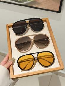 1pc Women's New Large Frame Fashion Glasses, Multi-Color Unique Frame, Double Bridge Design, Luxurious Style, Fashionable Metal Temples, Unisex Glasses - Multicolor - View 10