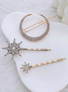 2 件/4 件时尚简约星星和月亮发夹，优雅水钻装饰婚礼派对发饰，发夹和刘海夹 - 彩色 - 查看 7