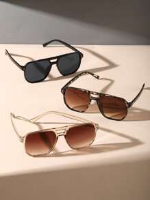 3pcs Plastic Material, High-End Unique Dual-Beam Geometric Design Women's Glasses Set, Suitable For Street Photography, Tropical Beach Vacation, Ideal Gift And Beach Accessory For Summer Beach Vacation, Outdoor Activities And Travel - 3pcs 黑白豆花茶組合 - 查看 4