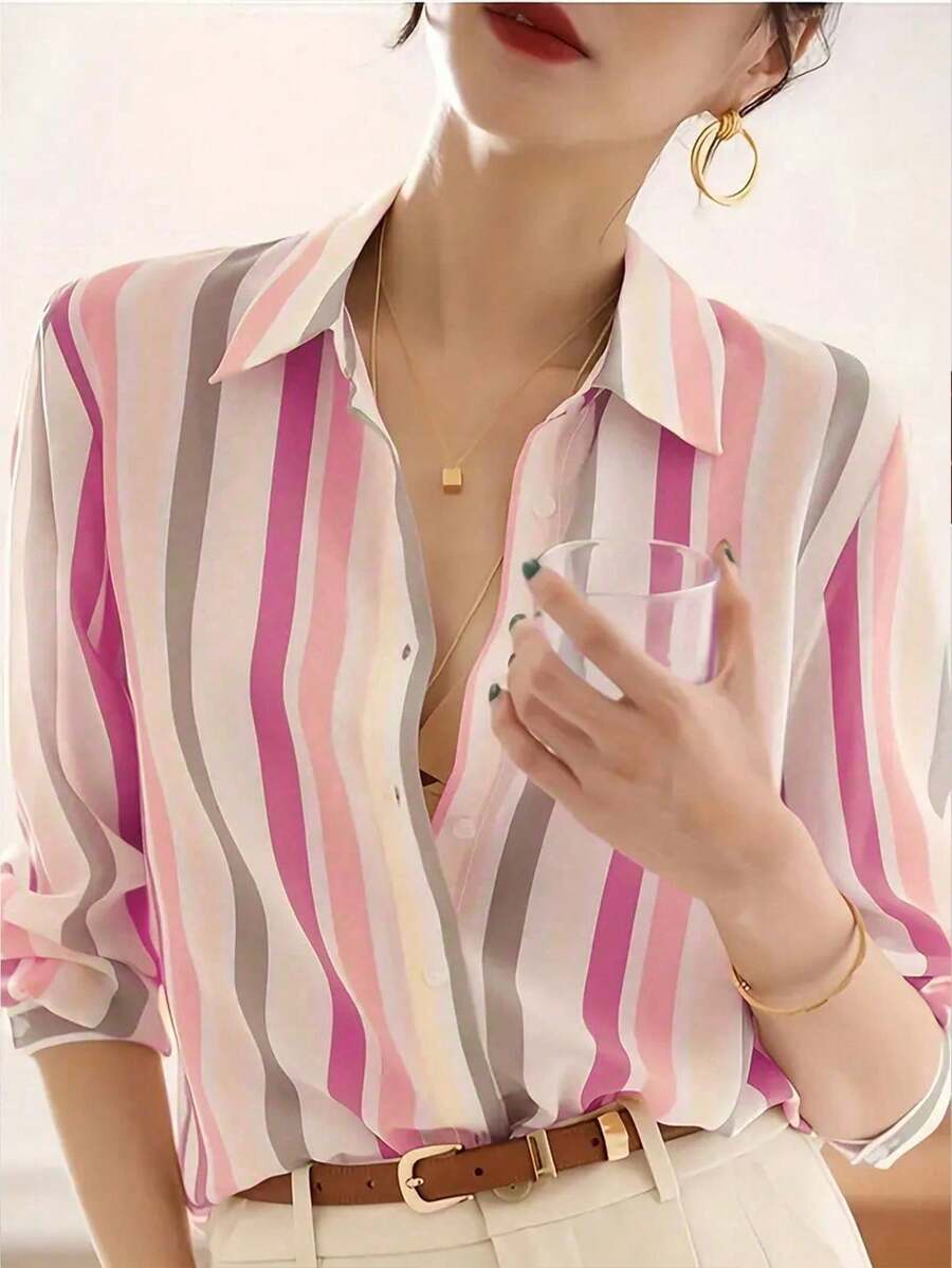 New Loose Long Sleeve Plus Size Women Blouse, Button-Up Ladies Shirt Spring