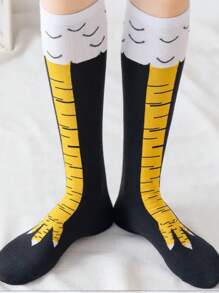 1 par de Calcetines con diseño de pata de pollo divertido, transpirables y de longitud crew delgada para hombres en primavera/otoño, calcetines finos y adelgazantes para mujeres en deportes y fitness