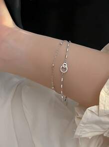 1 Piece Of Fashionable Double-Layer Bracelet For Sterling Silver Women's Light Luxury Niche Exquisite Stacked Double-Ring Bracelet For Girlfriend Gift - Double Bead Bracelet - View 4