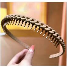 1 件女士防滑齿形头带，带发夹和绑带功能的发带，适合洗脸的彩色时尚塑料头带，黑色和棕色可选 - 彩色 - 查看 6