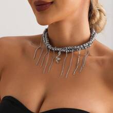1pc European & American New Year Metal Snake Pendant Tassel Texture Necklace Chain, Delicate Choker Necklace Suitable For Women's Casual Daily Wear - Snake Necklace - View 3