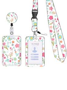 1pc Fashion Floral Retractable Holder And Lanyard Set For ID And Credit Portable Slide Holder With Clear Window Suitable For School Office Mini Wallet Card Wallet Summer - Multicolor - View 12