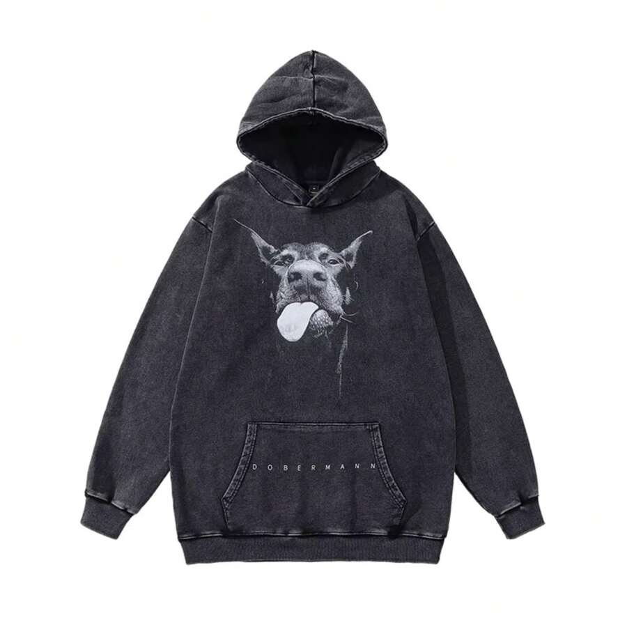 TKPA Abstract Parody Dollar Print Heavy Weight Do Old Hoodie European And American High Street Retro Pure Cotton Wash Hoodie Man - 黑色 - 查看 1