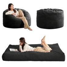 Full/Queen Size Bean Bag Chairs For Adults, 2 In 1 Bean Bag Chairs, Convertible Bean Bag With Filler For Gaming Large Foam, Bean Bags With Washable Soft Corduroy Cover For Living Room - 深灰色 - 查看 1