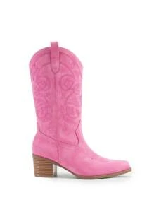New Arrivals Women's Cowboy Boots Cowgirl Western Boots Mid Calf Boots Fashionable Embroidery Stitched Slip On Chunky Heel Music Festival Party Boots - 粉色 - 查看 7