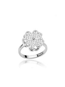 1PC Zirconia Rotatable Four Leaf Clover Anxiety Rings For Women Stainless Steel Anti-Stress Ring Aesthetic Jewelry Gift