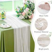 4 Pieces Pearl Table Runner Tulle Fabric Lace Tablecloth For Bridal Shower Birthday Party Wedding Arch Veil Thanksgiving Halloween Christmas Dessert Table Decorations