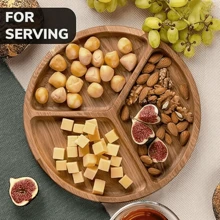 Wooden Tray, Oval Divided Platter, Breakfast Tray, Snack Tray, Tray For Cake, Nuts, Fruits, Snacks, Party, Picnic And Serving Tray, Food Display, Kitchen Utensils - Yellow - View 11