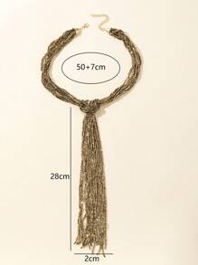 1 件女士时尚闪光玻璃珠金色项链，适合日常佩戴 - 金色 - 查看 3