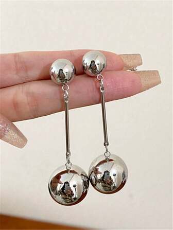 1 对金属球戏剧长流苏吊坠耳环，复古珠宝礼物，适合女性