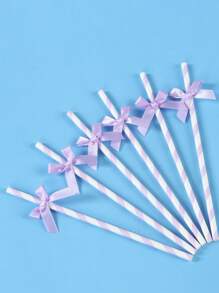 8/16 unidades Pajitas de papel a rayas de color morado claro con lazo de cinta para beber y manualidades, papel de fiesta, pajitas, suministros de vajilla, fiesta de cumpleaños de sirena, boda, aniversario, fiesta de baby shower, fiesta de gender reveal, decoraciones y suministros para fiestas, pajitas de papel desechables para fiestas, artículos para fiestas