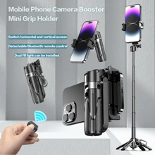 desiontal Palo selfie retráctil de 16 pulgadas con control remoto inalámbrico, soporte para trípode de teléfono inteligente con rotación de 360°, expansión con un solo botón, agarre estilo DSLR adecuado para muchos modelos de teléfonos celulares. Apto para conciertos, viajes, senderismo, transmisión en vivo. Compatible con iPhone y Android para vacaciones de verano, viajes, iluminación rellenada, actividades al aire libre, trípode para transmisión en vivo - Negro - Ver 2