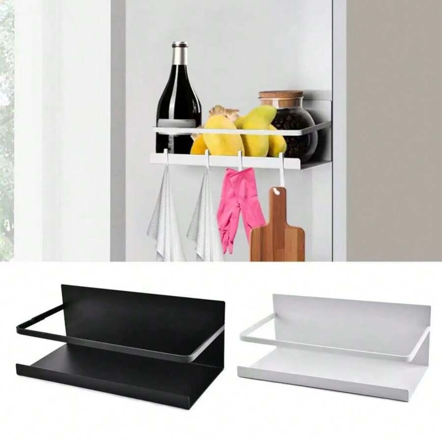 Fridge Side Magnetic Spice Organizer Rack, Multi-Function No-Drill Iron Wall Mounted Hanger - Multicolor - View 1