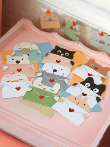 9 张/套，可爱卡通礼品卡，折叠信封贺卡，节日问候，可爱动物明信片感谢卡，生日聚会邀请函，问候语，节日通用卡片 - 彩色 - 查看 8