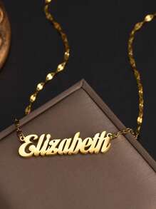 Collar personalizado con nombre en dorado con cadena de forma de labio. Collar con placa con nombre personalizado de acero inoxidable, joyería hecha a mano, regalo de cumpleaños - Dorado - Ver 4